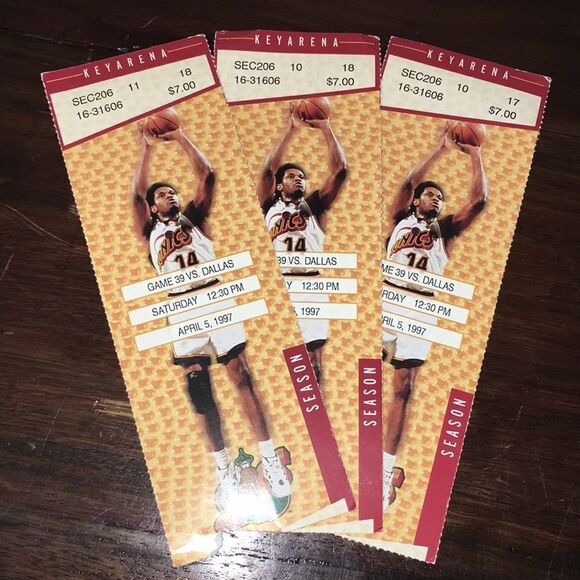 3 used 1997 Seattle SuperSonics Sonics Ticket stubs April 5 1997 Key Arena - Picture 1 of 1